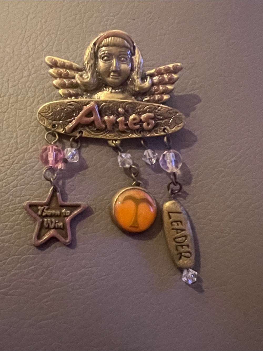 Aries Angels of the Zodiac Dangly Charm Brooch Pin